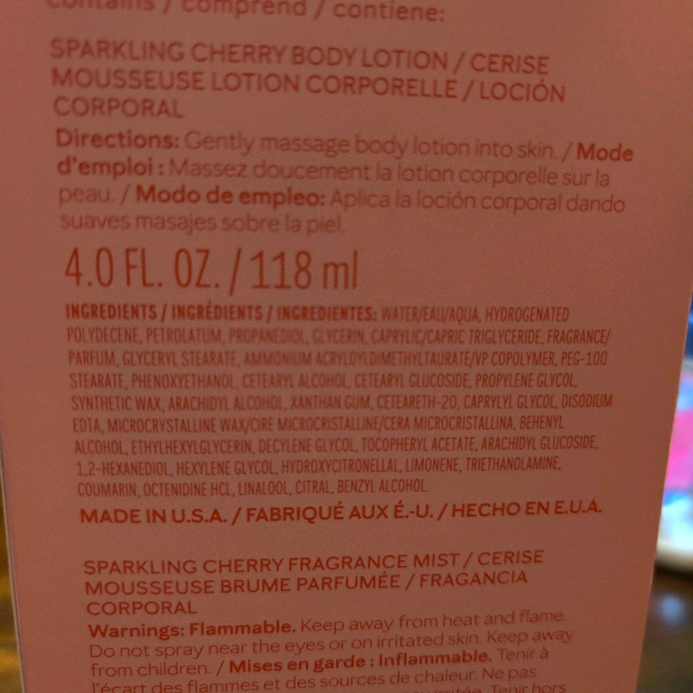 Sparkling Cherry body spray and lotion